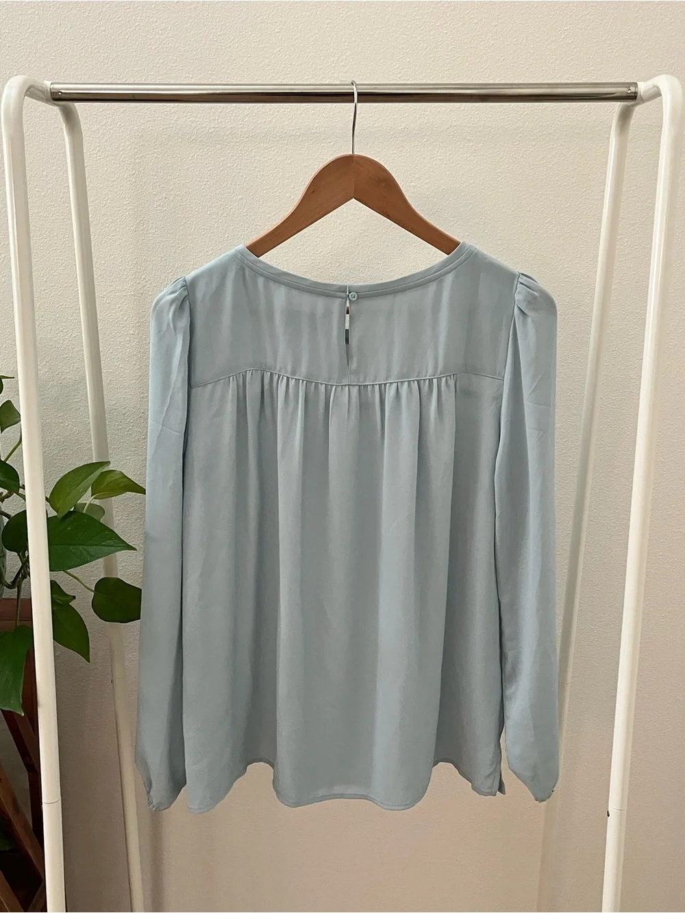 LOFT Light Blue Long-Sleeve Pleated Yoke Blouse